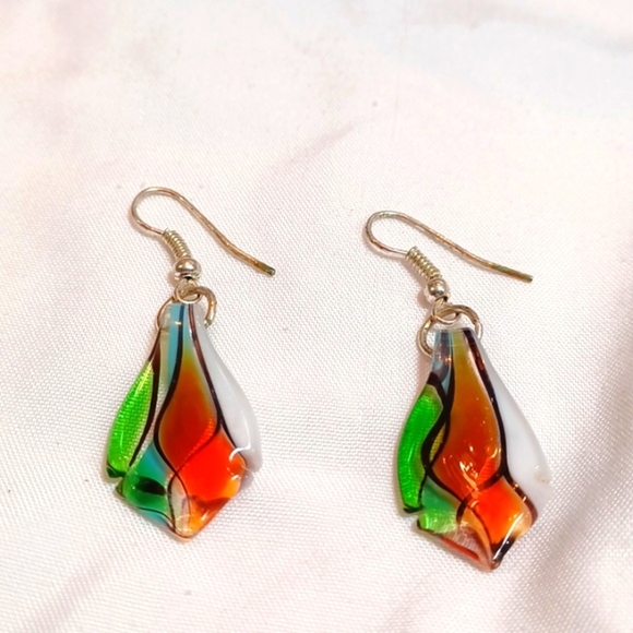 Glass Hand Made Drop Womans Earrings - Picture 5 of 6